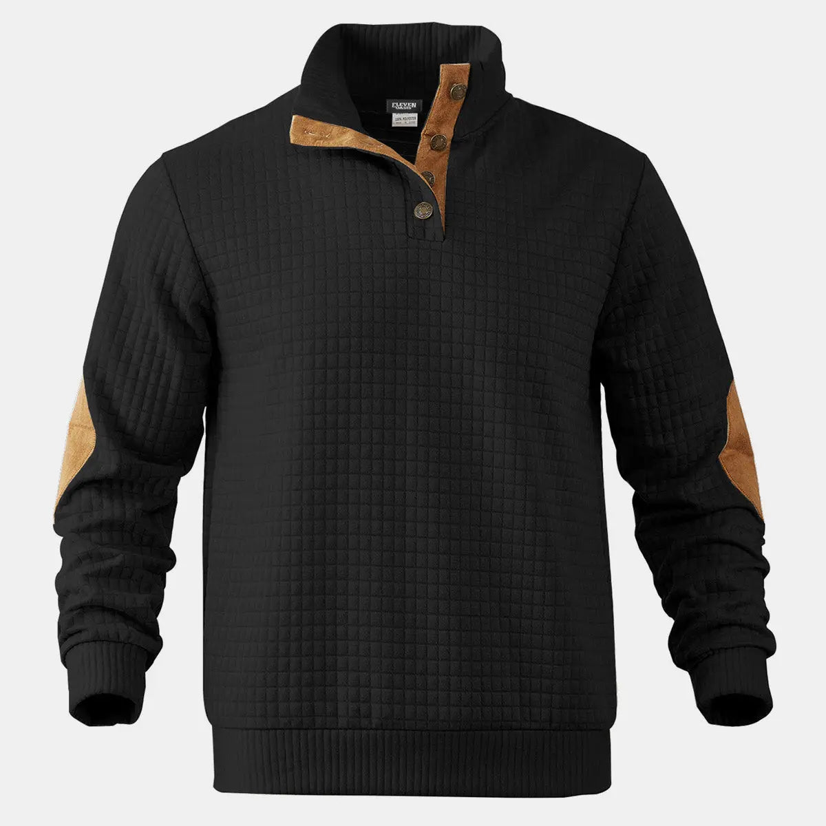 Men's Quilted Elbow Patch Mock Neck Pullover ElevenOasis