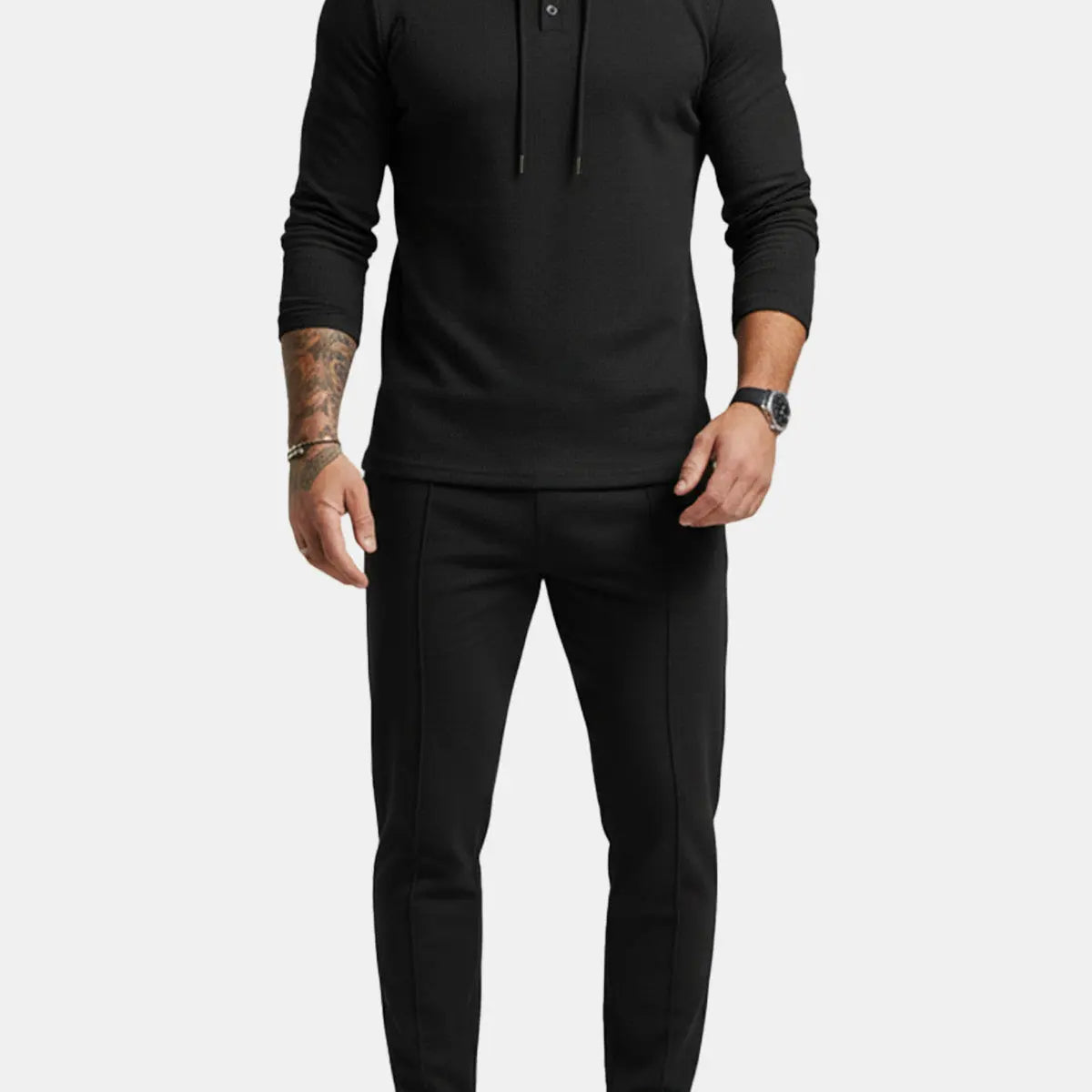 Men's Ribbed Hoodie & Tapered Jogger Two-Piece Set ElevenOasis