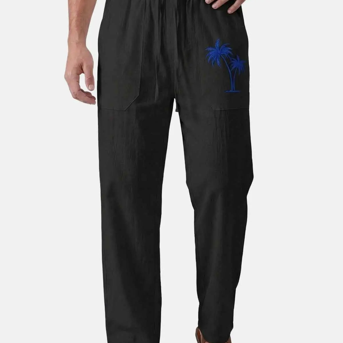 Men's Casual Palm-Print Linen Pants Eleven Oasis