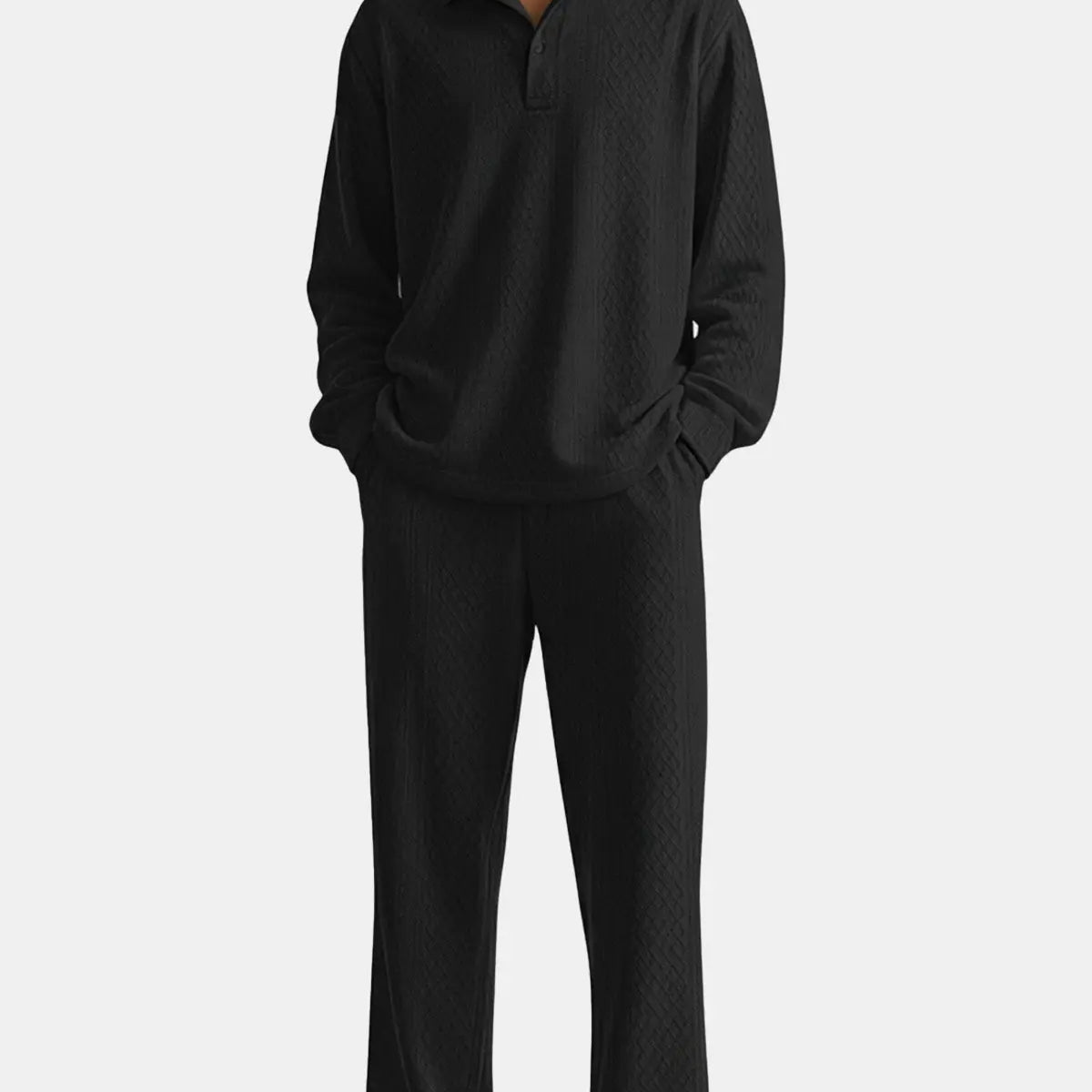 Men's Solid Polo Long Sleeve Lounge Set ElevenOasis