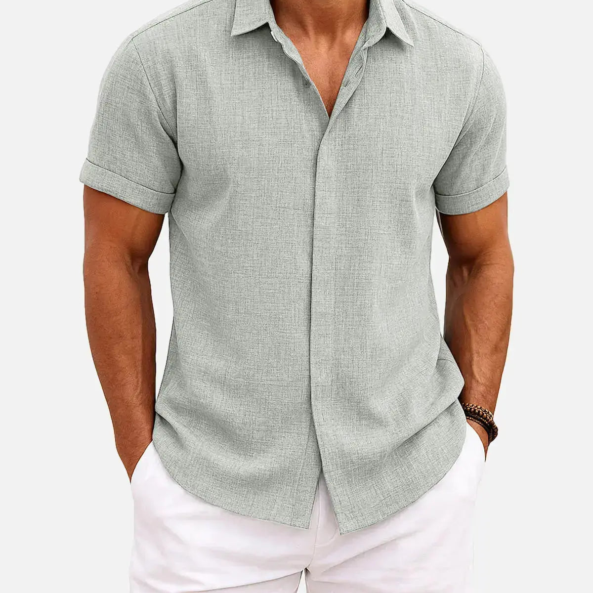 Men's Linen Cotton Blend Short Sleeve Shirt ElevenOasis