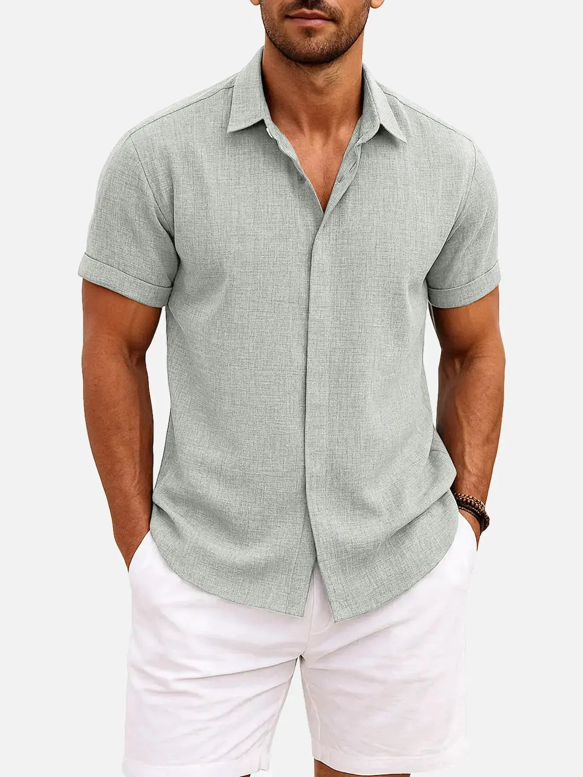 Men's Linen Cotton Blend Short Sleeve Shirt ElevenOasis