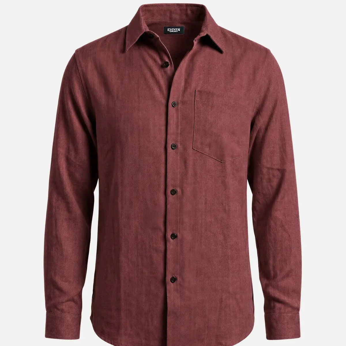 Men's Textured Linen-Look Pocket Long Sleeve Shirt Eleven Oasis