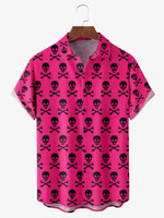 Men's Pink Skulls and Crossbones Short Sleeve Casual ShirtMens short sleeve shirts Big and tall Mens shirts Short sleeve shirts for men Mens 4xl shirts Casual short sleeve shirts