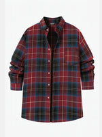 Men's Button-Down Plaid Long Sleeve Shirt ElevenOasis