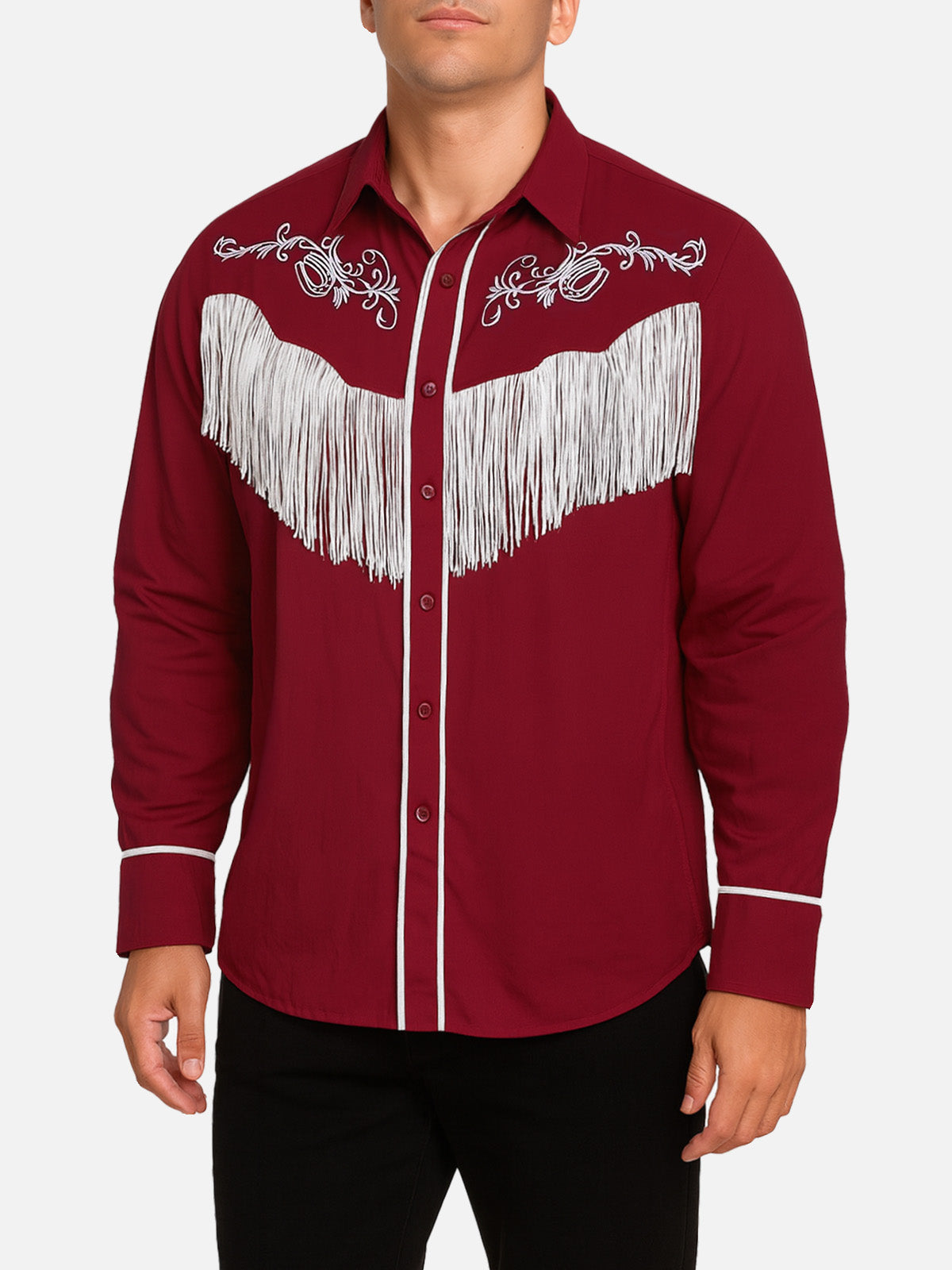 Men's Western Fringe Embroidered Long Sleeve Shirt ElevenOasis