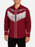 Men's Western Fringe Embroidered Long Sleeve Shirt ElevenOasis
