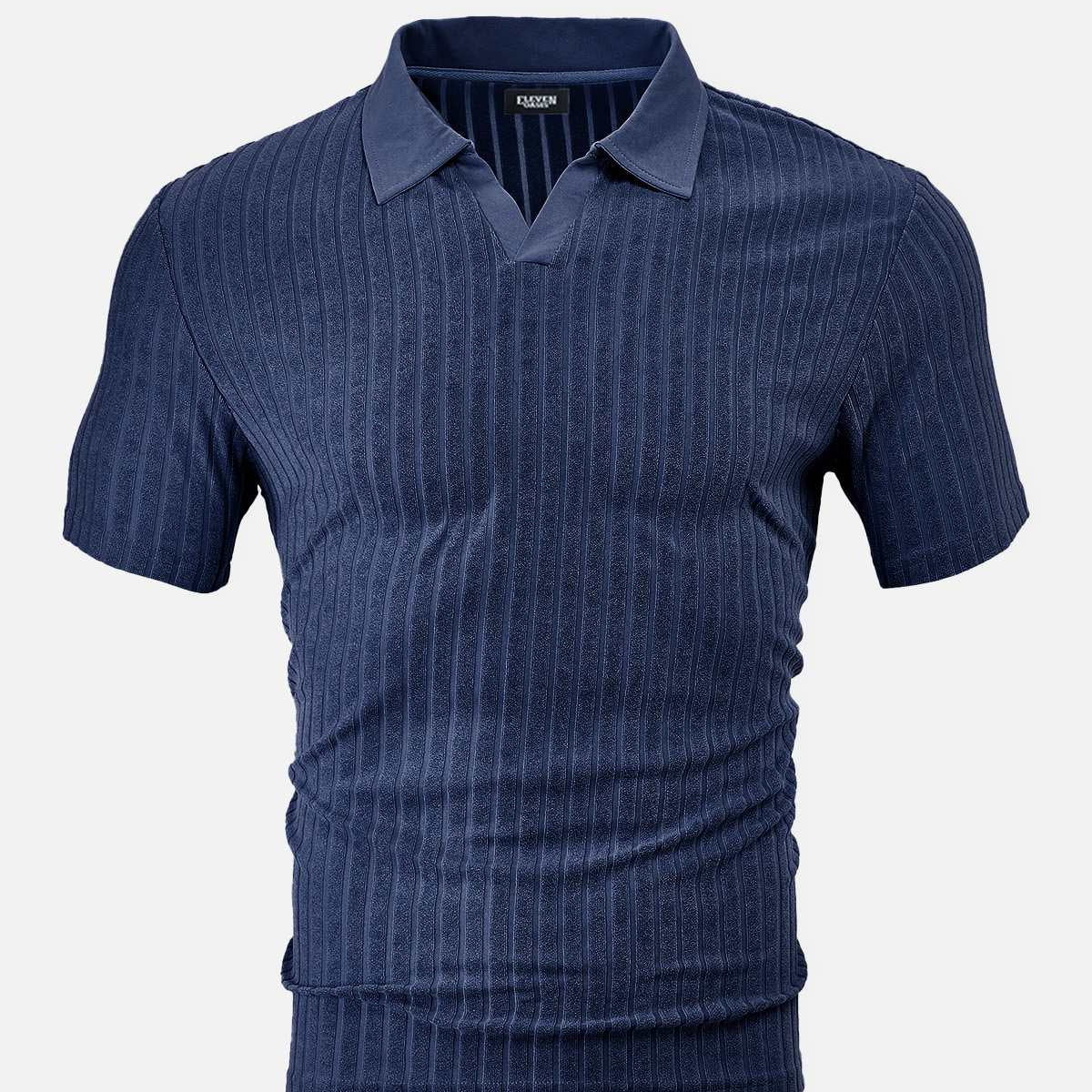 Men's Slim Fit Textured Open Collar Polo Shirt Eleven Oasis