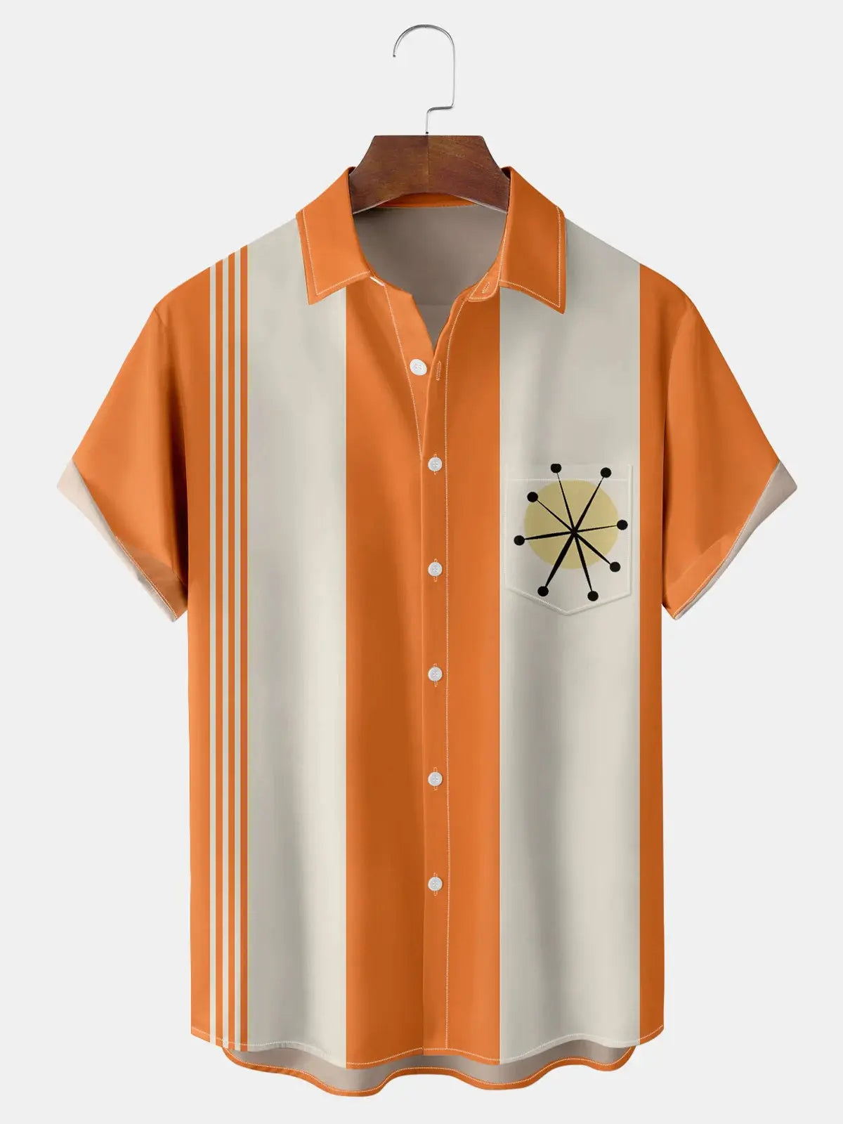 Tall Size Men's Orange Striped Bowling Short Sleeve Casual ShirtMens short sleeve shirts Big and tall Mens shirts Short sleeve shirts for men Mens 4xl shirts Casual short sleeve shirts