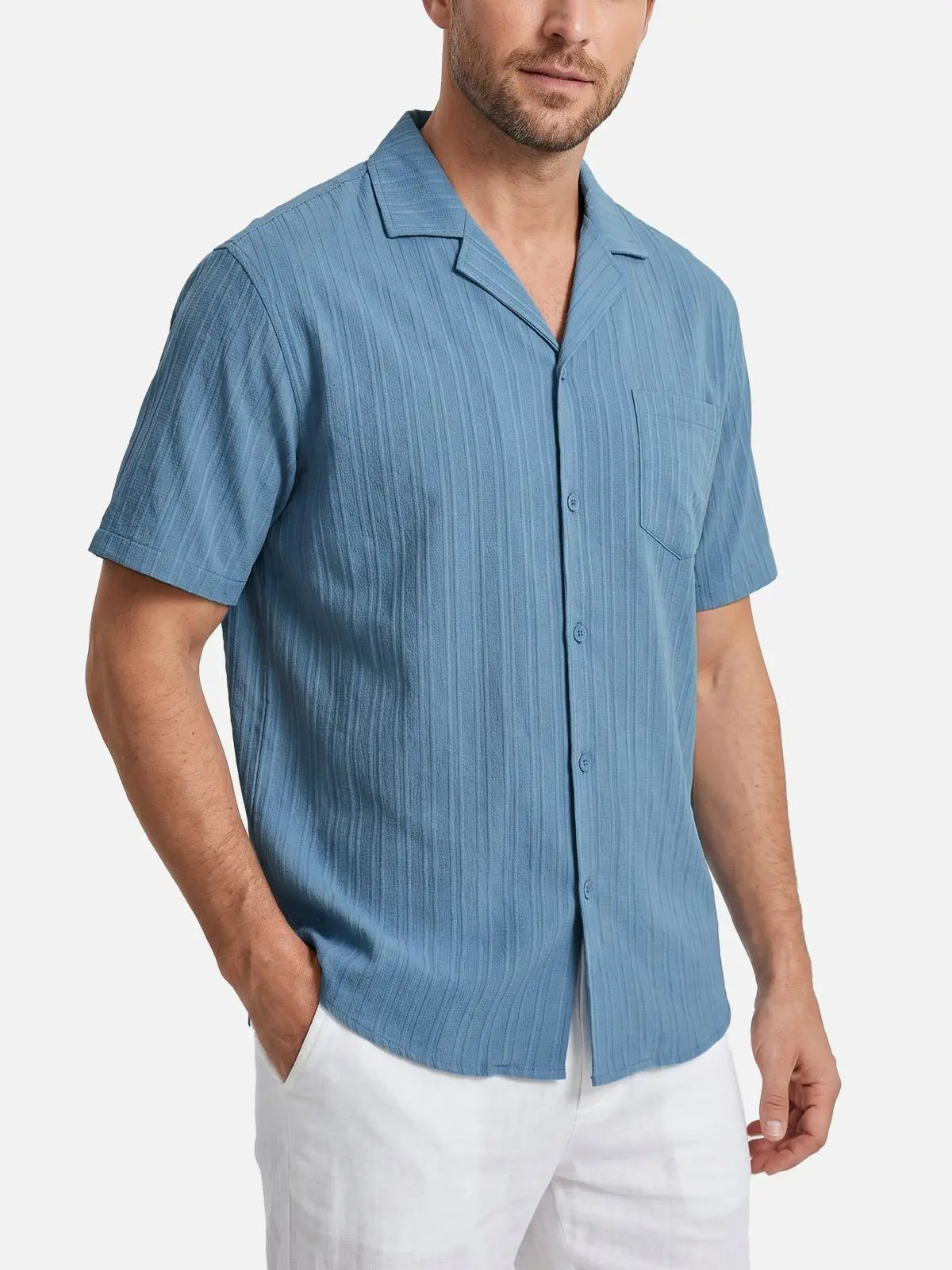 Men's Textured Camp Collar Short Sleeve Shirt ElevenOasis