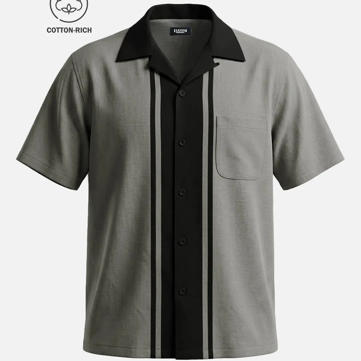 Men's Cotton Centerline Panel Bowling Short Sleeve Shirt Eleven Oasis