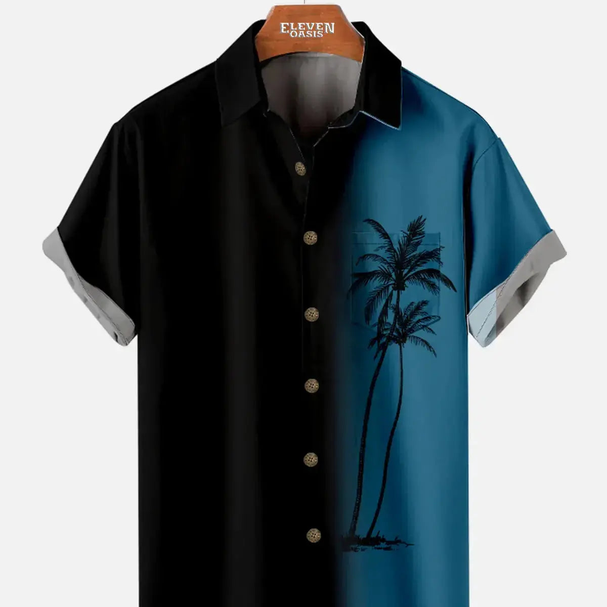 Men's Gradient Palm Tree Hawaiian Short Sleeve Shirt ElevenOasis