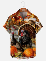 Men's Thanksgiving Turkey Print Short Sleeve Shirt Eleven Oasis