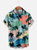 Men's Casual Palm Tree Pattern Print Short Sleeve Shirt Eleven Oasis