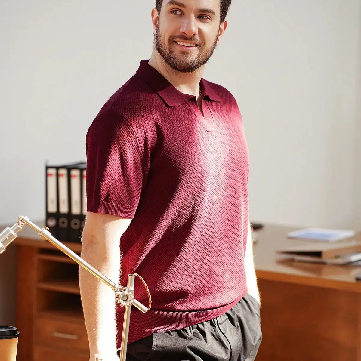 Men's Textured Knit Polo Short Sleeve Shirt ElevenOasis
