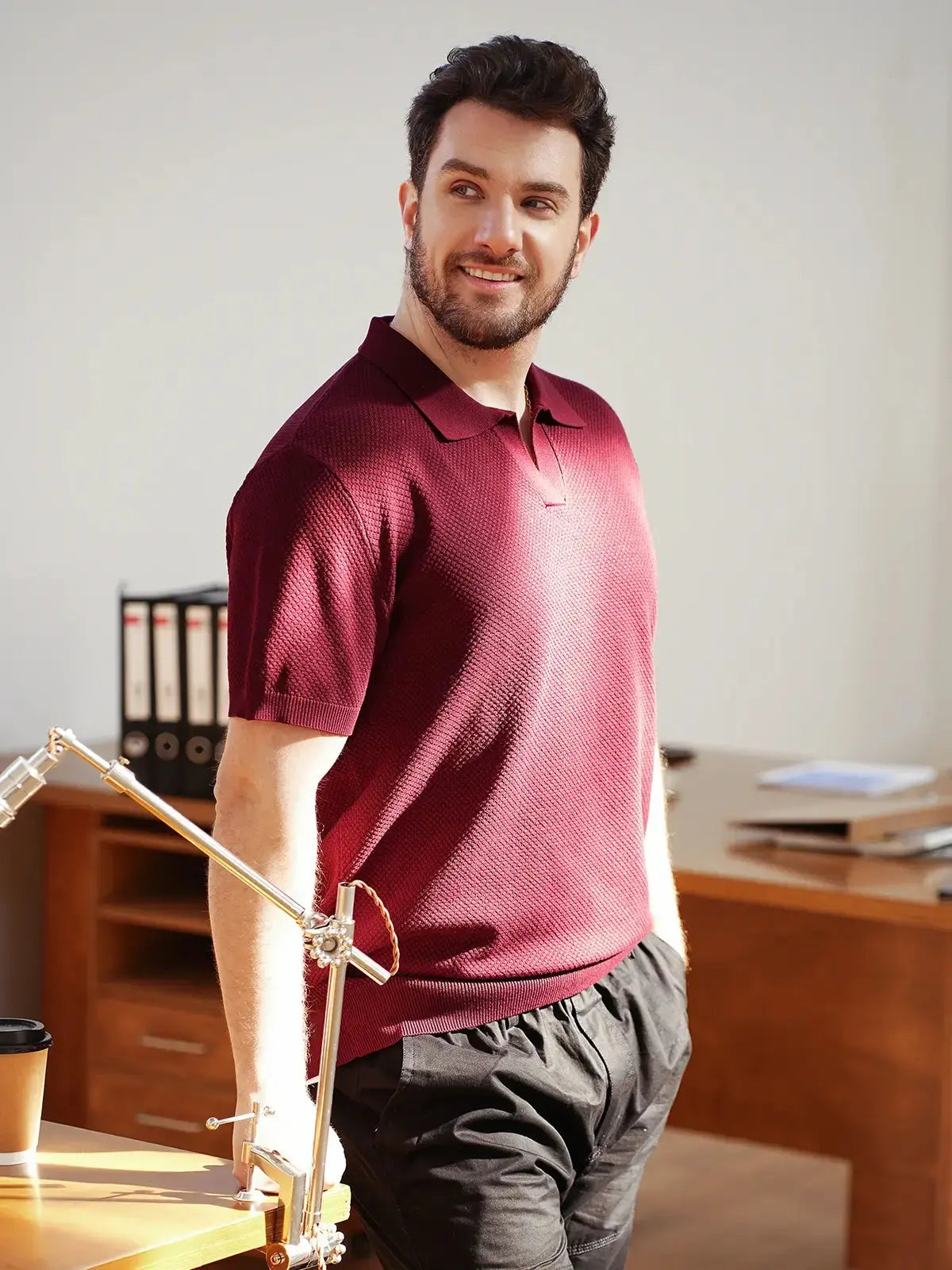 Men's Textured Knit Polo Short Sleeve Shirt ElevenOasis