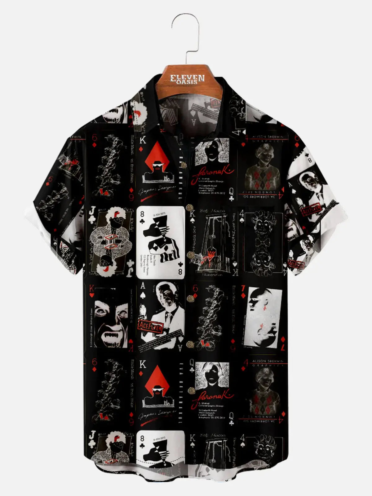 Tall Men's Vintage Playing Cards Collage Short Sleeve Shirt Eleven Oasis