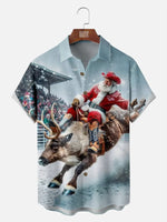 Tall Men's Rodeo Reindeer Santa Christmas Short Sleeve Shirt Eleven Oasis