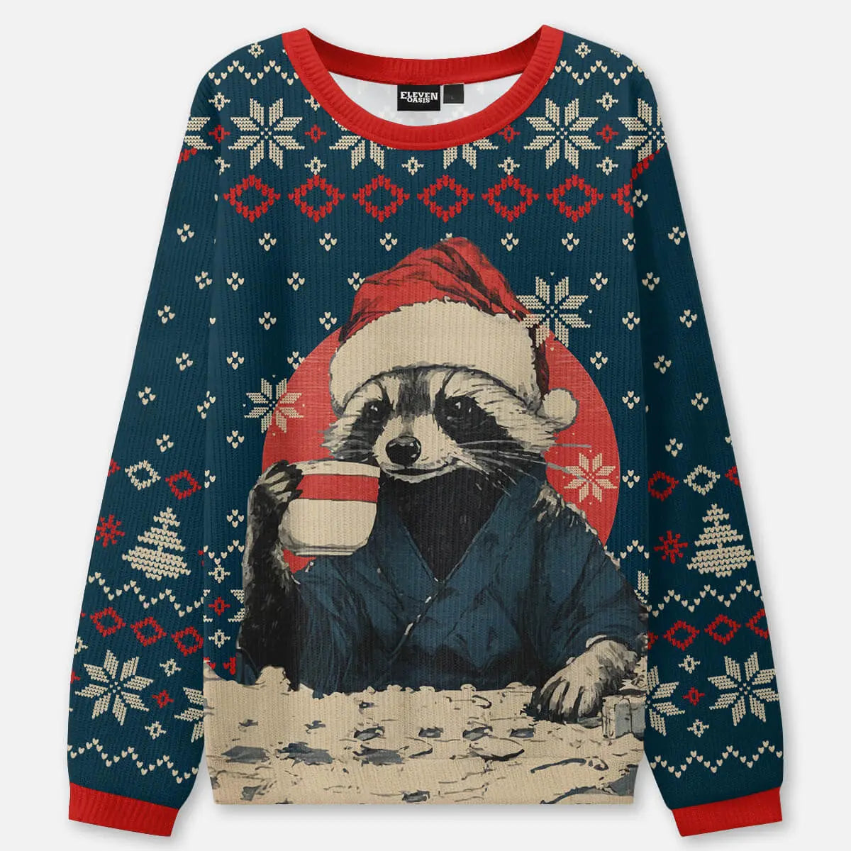 Raccoon Coffee Ugly Christmas Sweatshirt ElevenOasis
