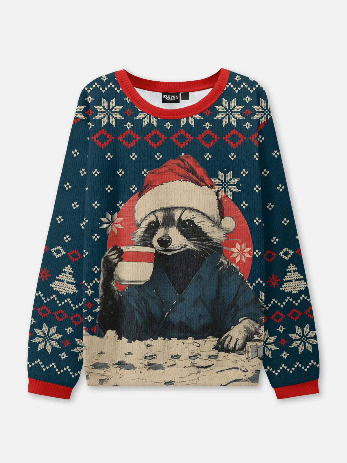 Raccoon Coffee Ugly Christmas Sweatshirt ElevenOasis