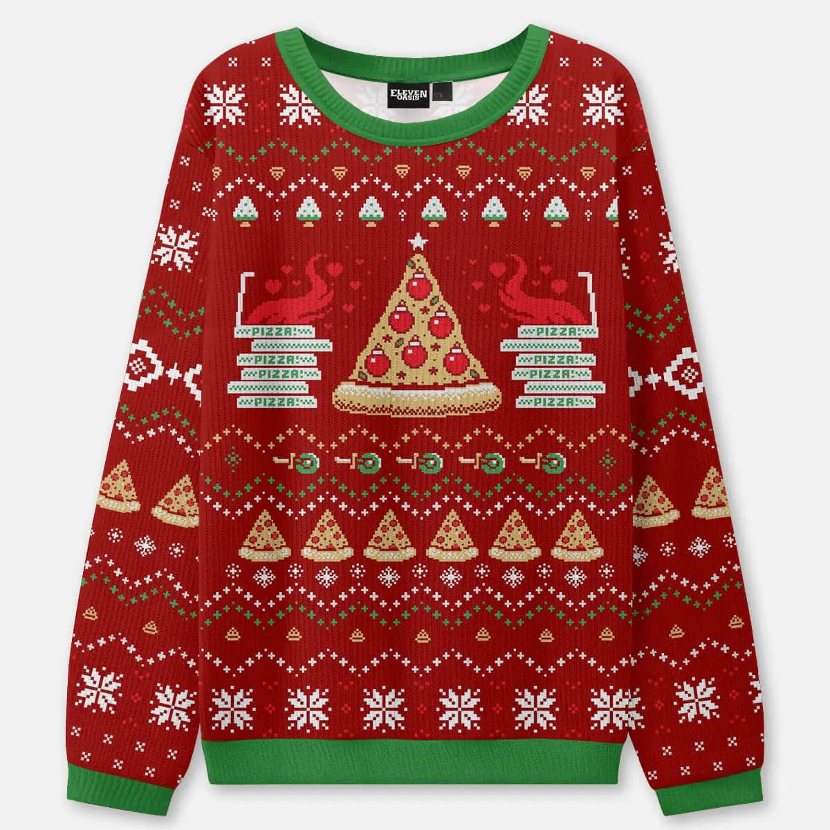 Pizza Tree Ugly Christmas Sweatshirt ElevenOasis