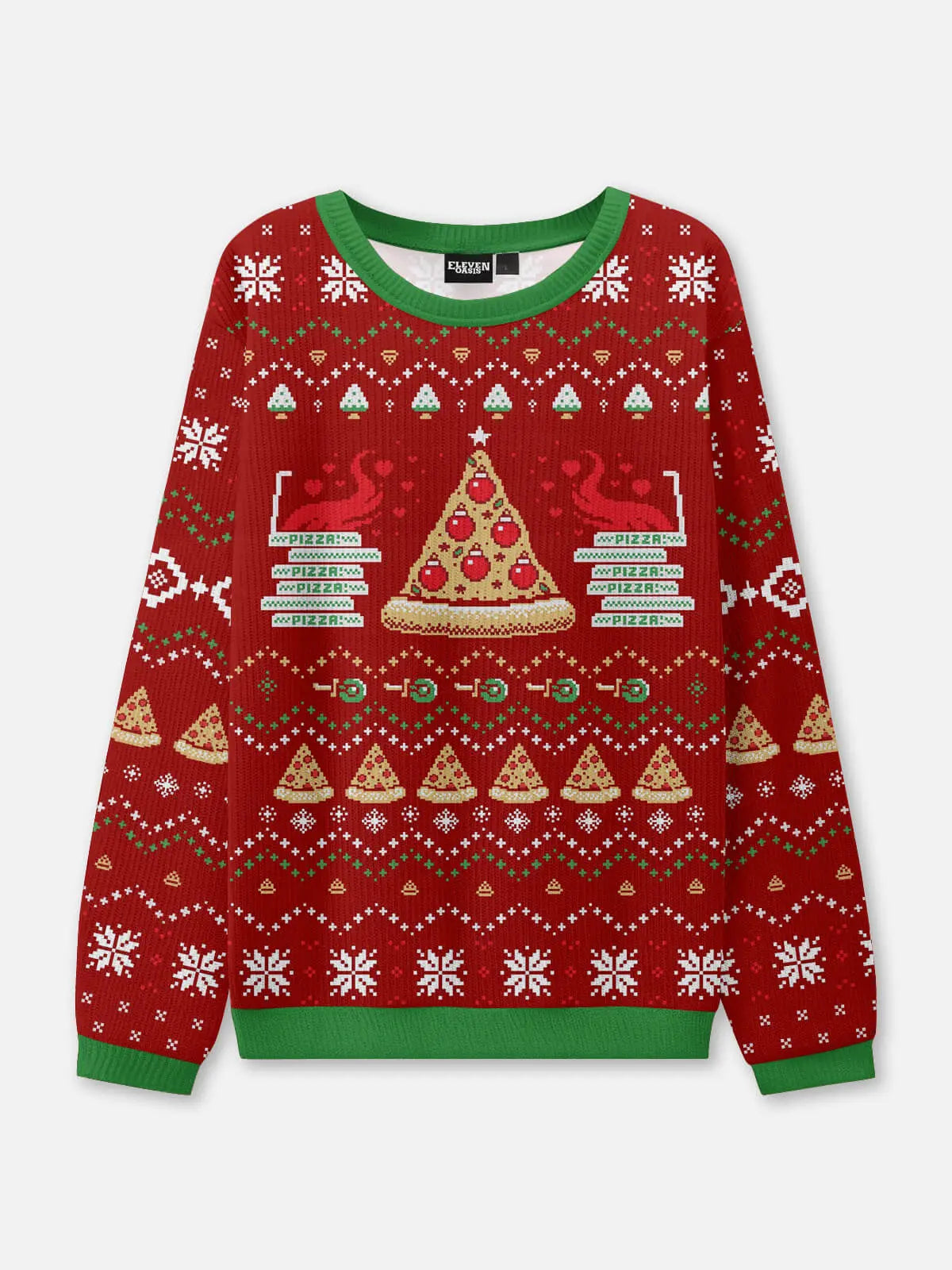 Pizza Tree Ugly Christmas Sweatshirt ElevenOasis