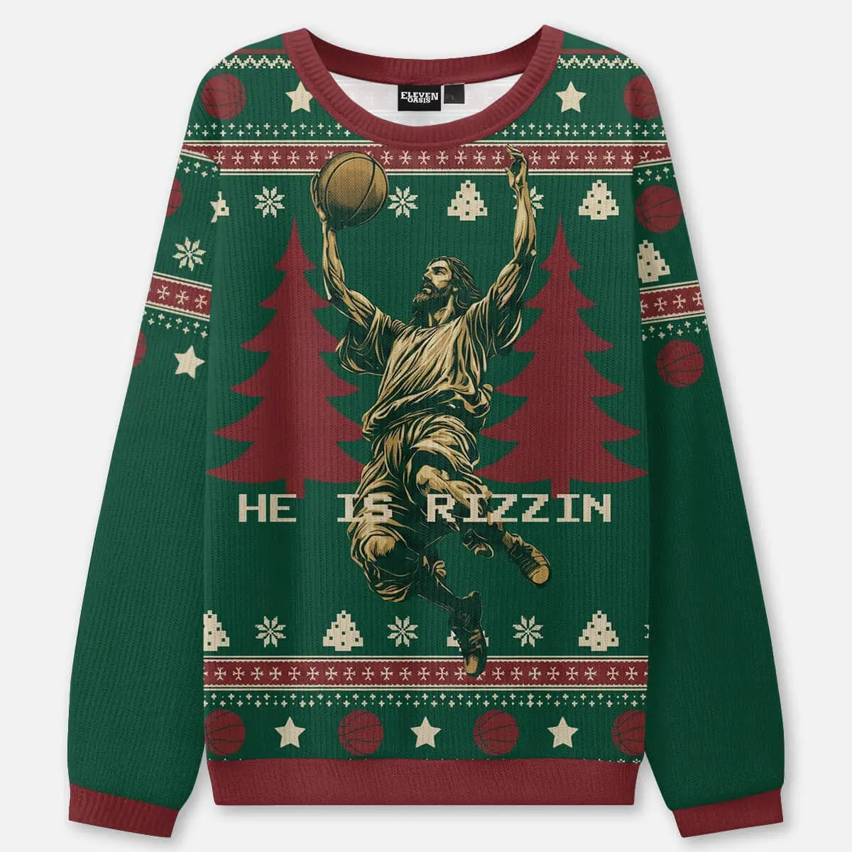 He is "Rizzin" Jesus Dunks Ugly Christmas Sweater ElevenOasis