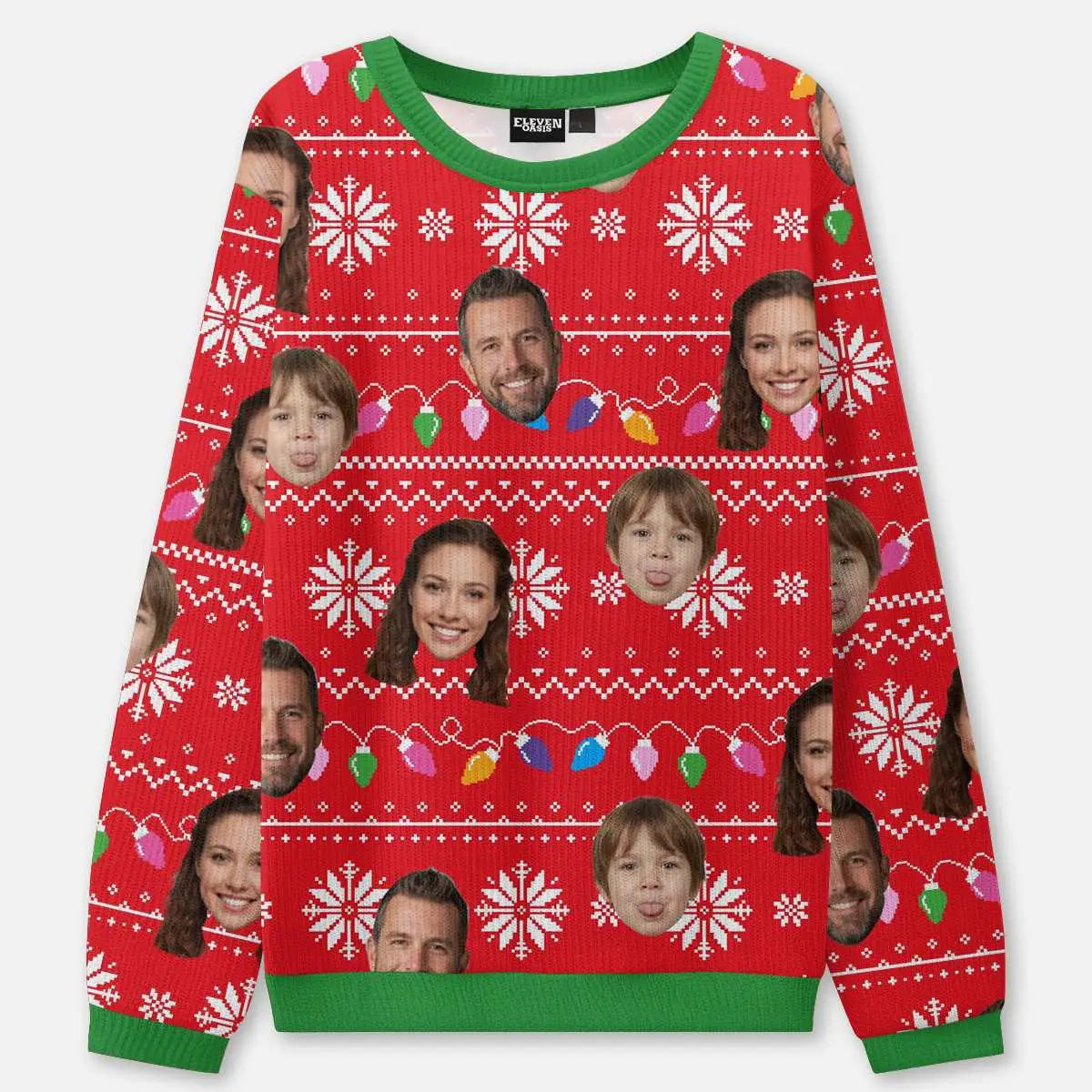 Customizable Face Christmas Lights Ugly Christmas Sweater ElevenOasis