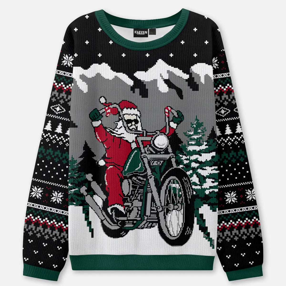 Biker Santa Ugly Christmas Sweatshirt ElevenOasis