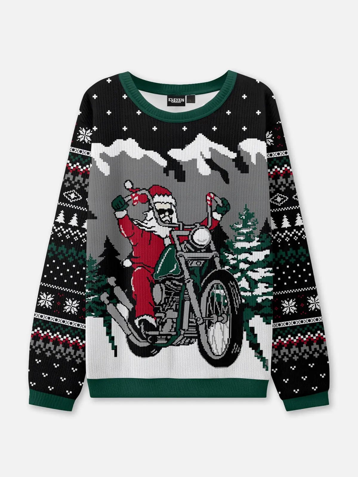 Biker Santa Ugly Christmas Sweatshirt ElevenOasis