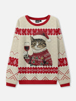 Cat Wine Ugly Christmas Sweater ElevenOasis