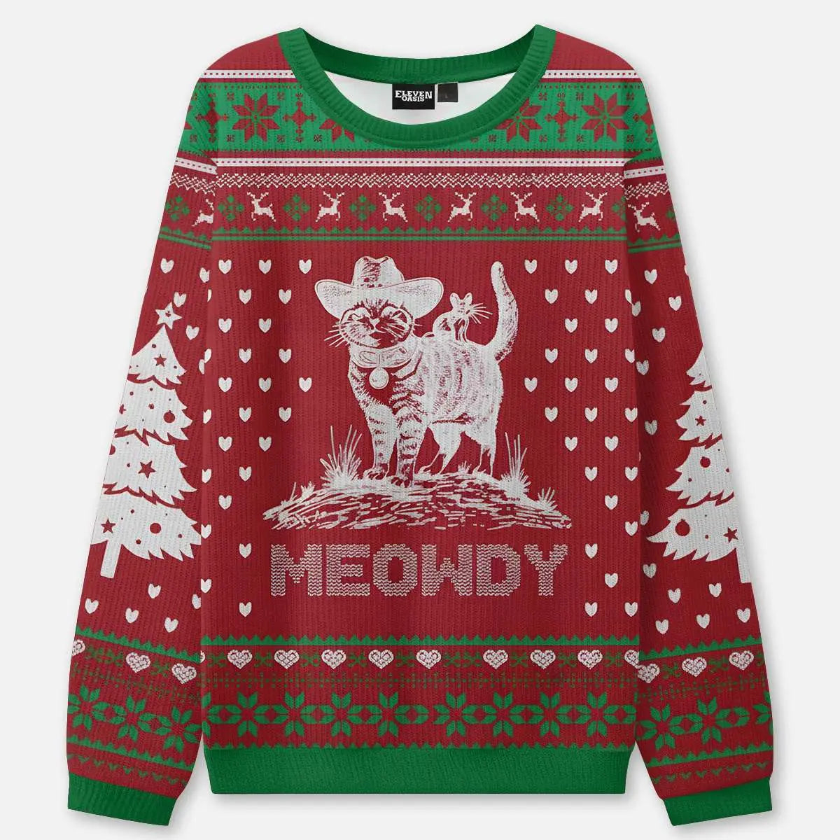 Ugly Christmas Cowboy Cat Meowdy Sweatshirt Eleven Oasis