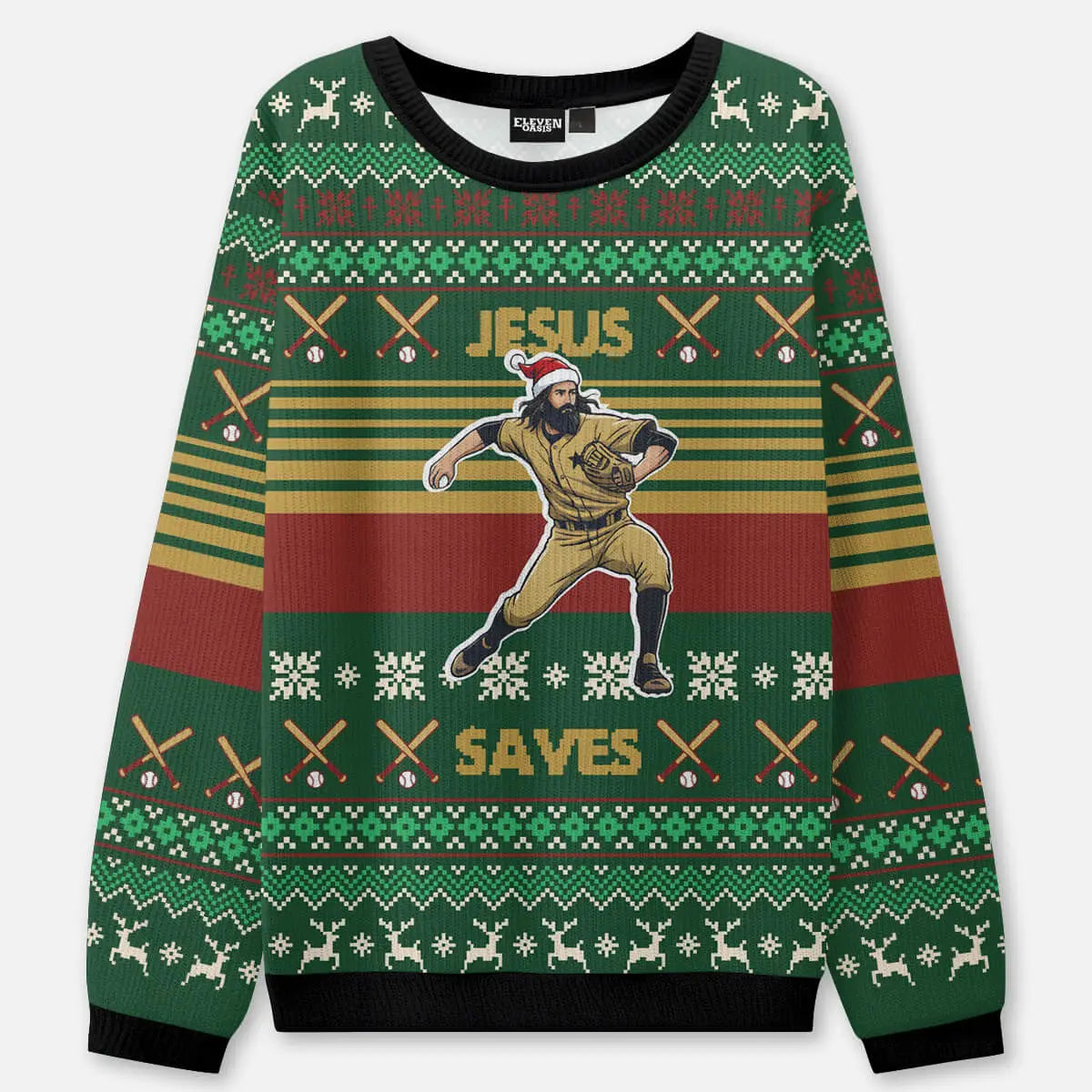 Jesus Saves Ugly Christmas Sweatshirt ElevenOasis