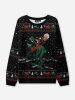 Santa's T-Rex Sleigh Ride Ugly Christmas Sweater ElevenOasis