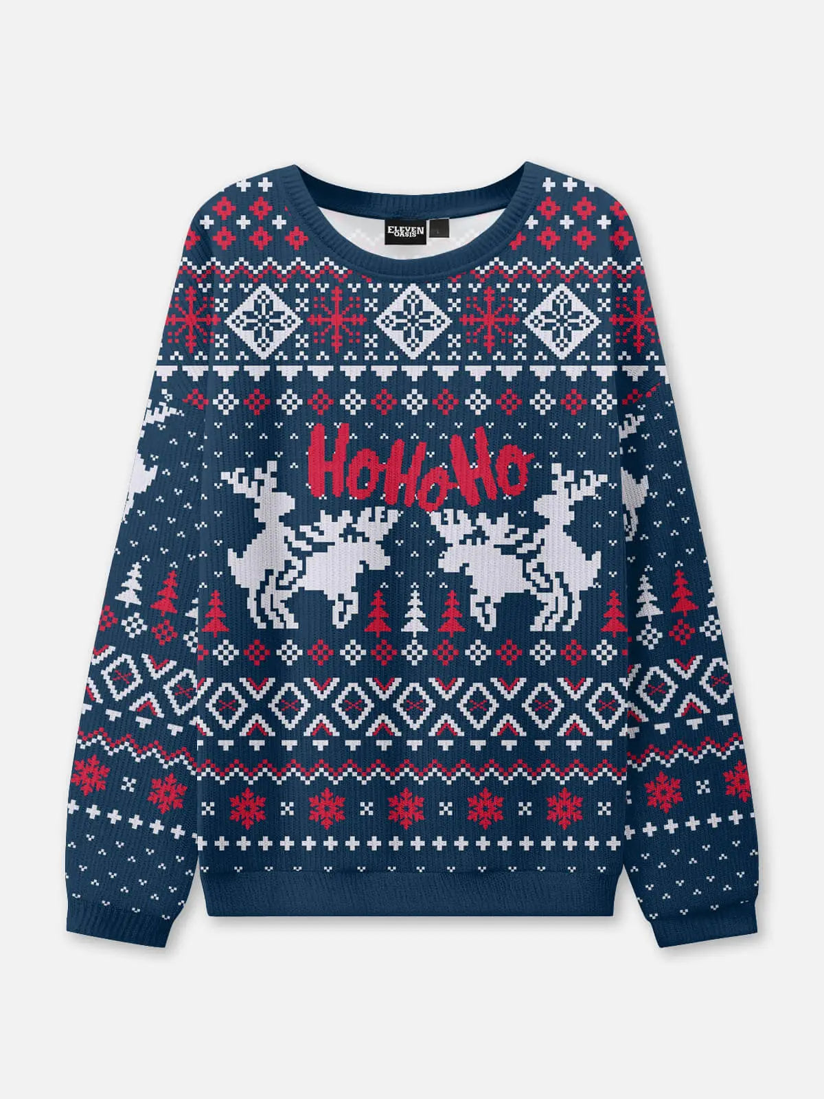 Ugly Christmas Sweater Ho Ho Ho Reindeer Sweatshirt ElevenOasis