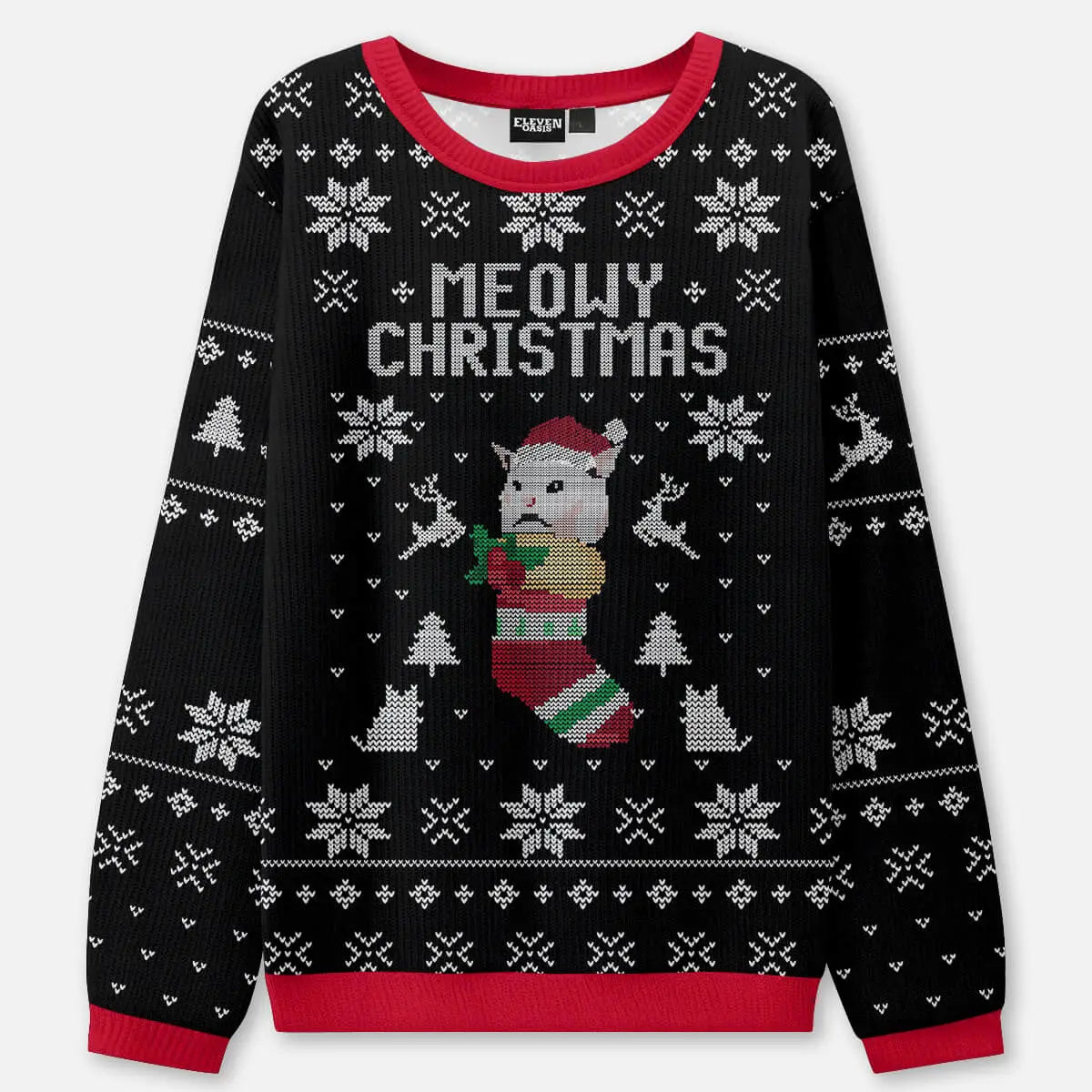 Meowy Christmas Ugly Christmas Sweatshirt ElevenOasis