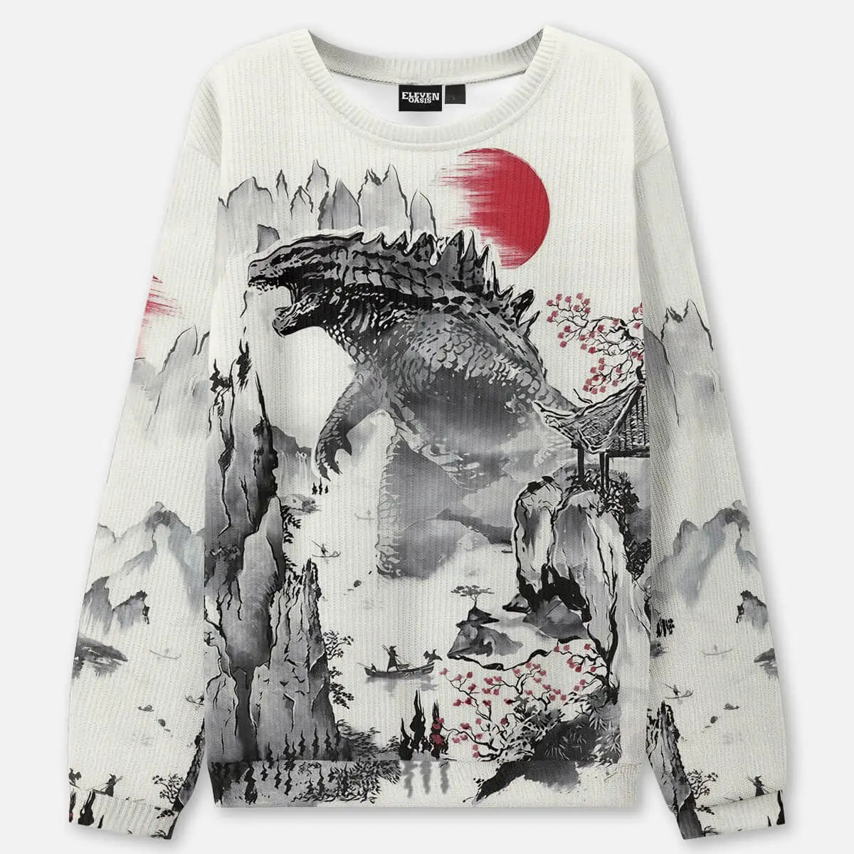 Kaiju Godzilla Ink Art Crew Neck Sweatshirt Eleven Oasis