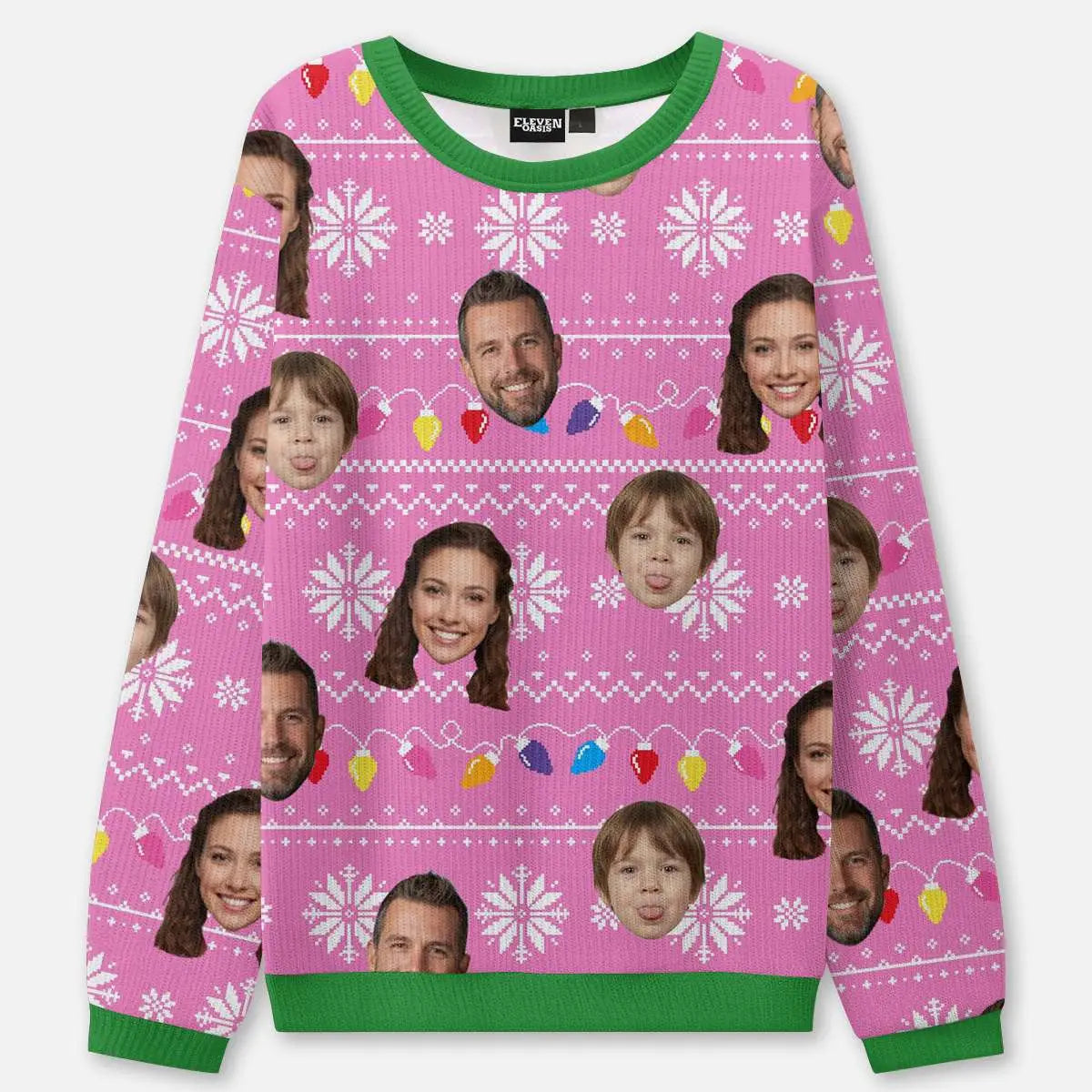 Customizable Face Christmas Lights Ugly Christmas Sweater ElevenOasis