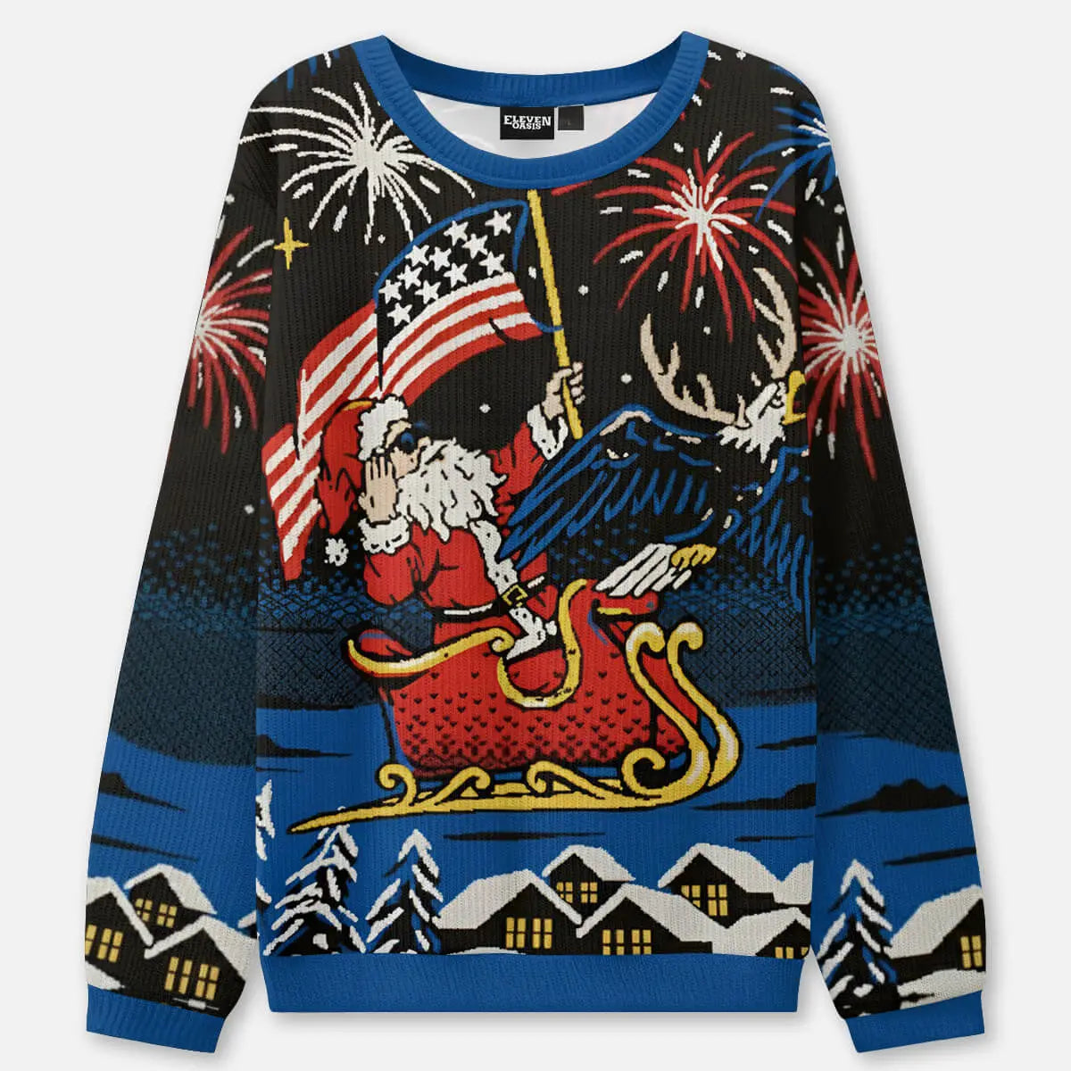 Patriotic Santa Ugly Christmas Sweatshirt ElevenOasis