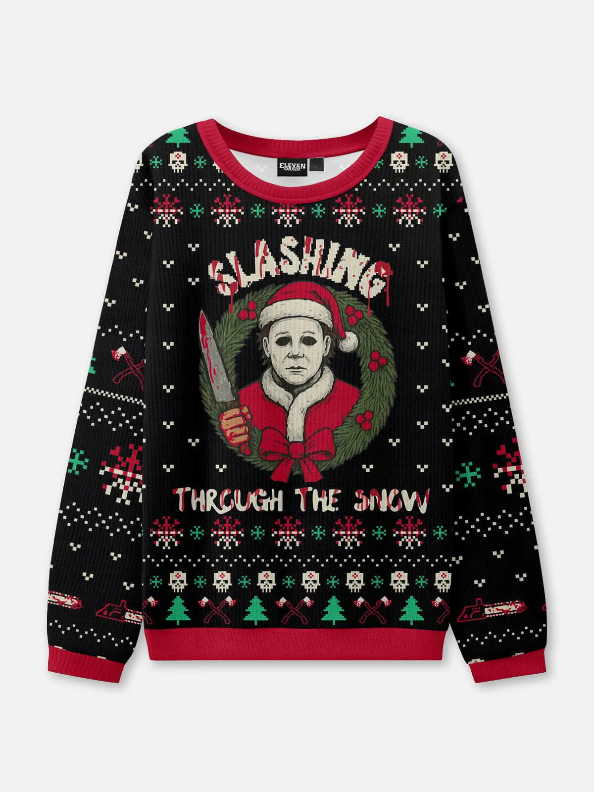 Slashing Through the Snow Ugly Christmas Sweatshirt ElevenOasis