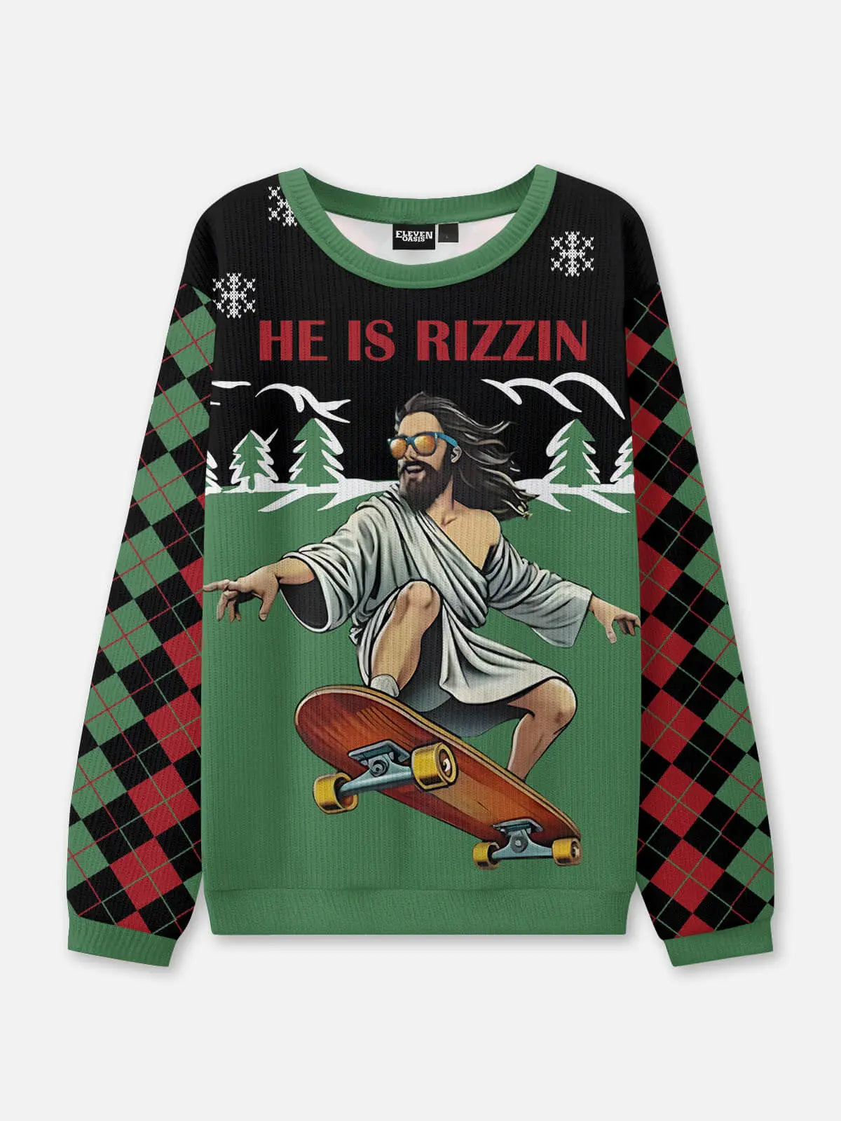 He Is Rizzin Skateboard Ugly Christmas Sweatshirt ElevenOasis