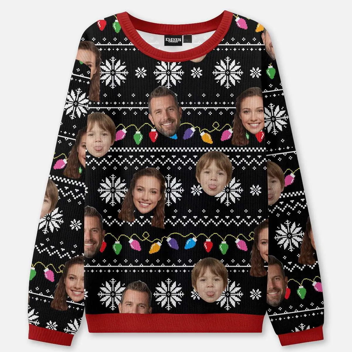 Customizable Face Christmas Lights Ugly Christmas Sweater ElevenOasis