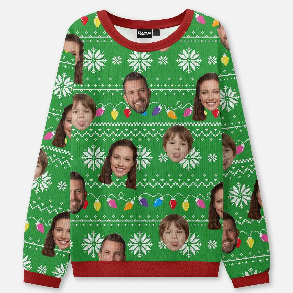 Customizable Face Christmas Lights Ugly Christmas Sweater ElevenOasis