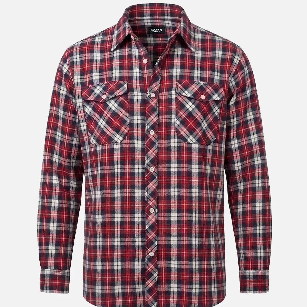 Men's Brushed Plaid Double Pocket Long Sleeve Flannel Shirt Eleven Oasis