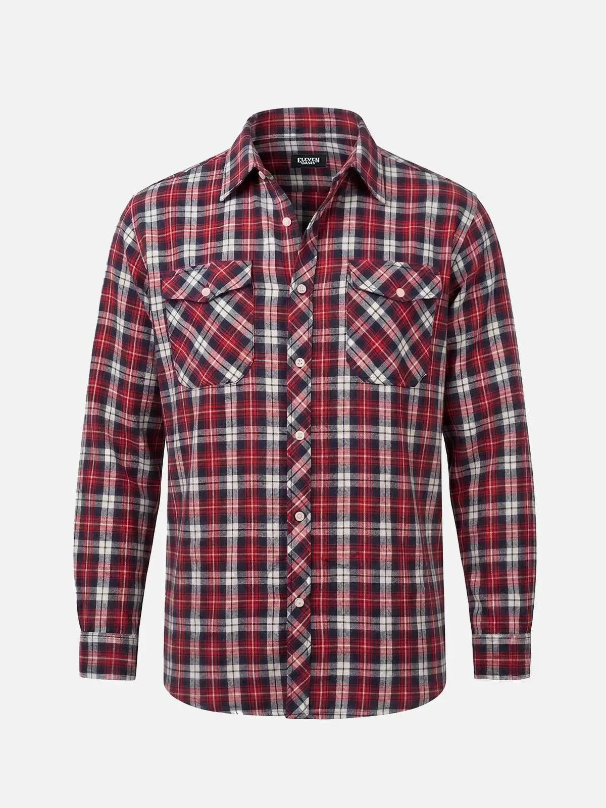 Men's Brushed Plaid Double Pocket Long Sleeve Flannel Shirt Eleven Oasis
