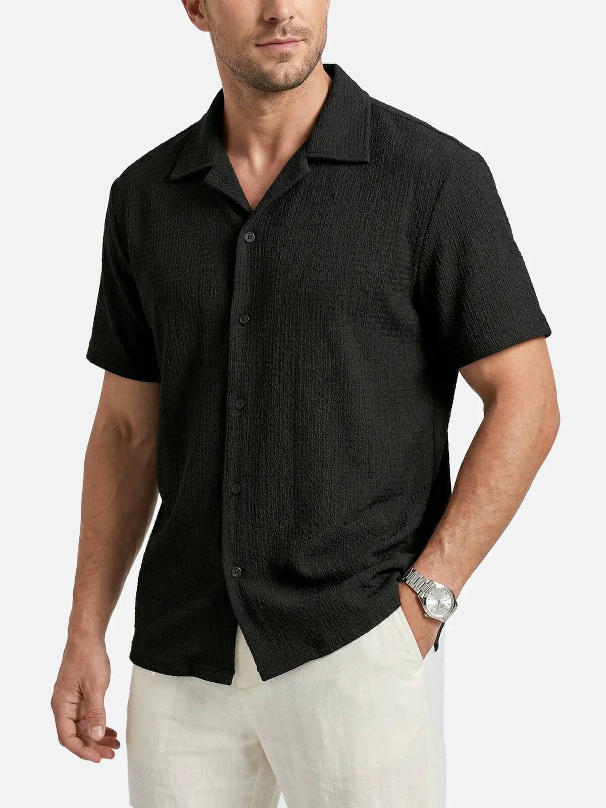 Men's Textured Crinkle Short Sleeve Shirt ElevenOasis