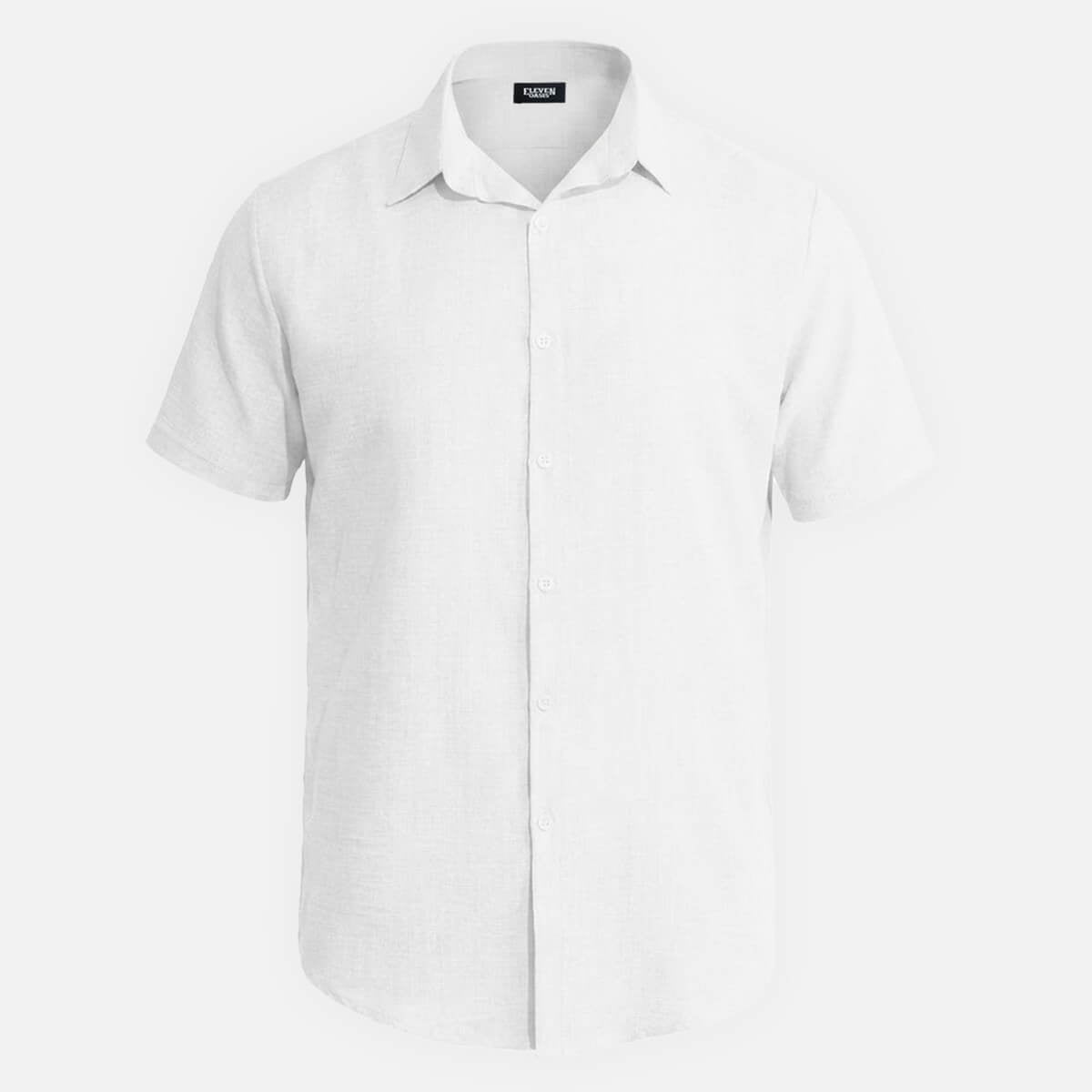 Men's Tonal Button Linen-Blend Short Sleeve Shirt Eleven Oasis
