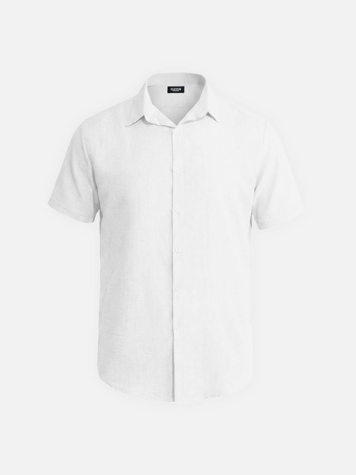 Men's Tonal Button Linen-Blend Short Sleeve Shirt Eleven Oasis