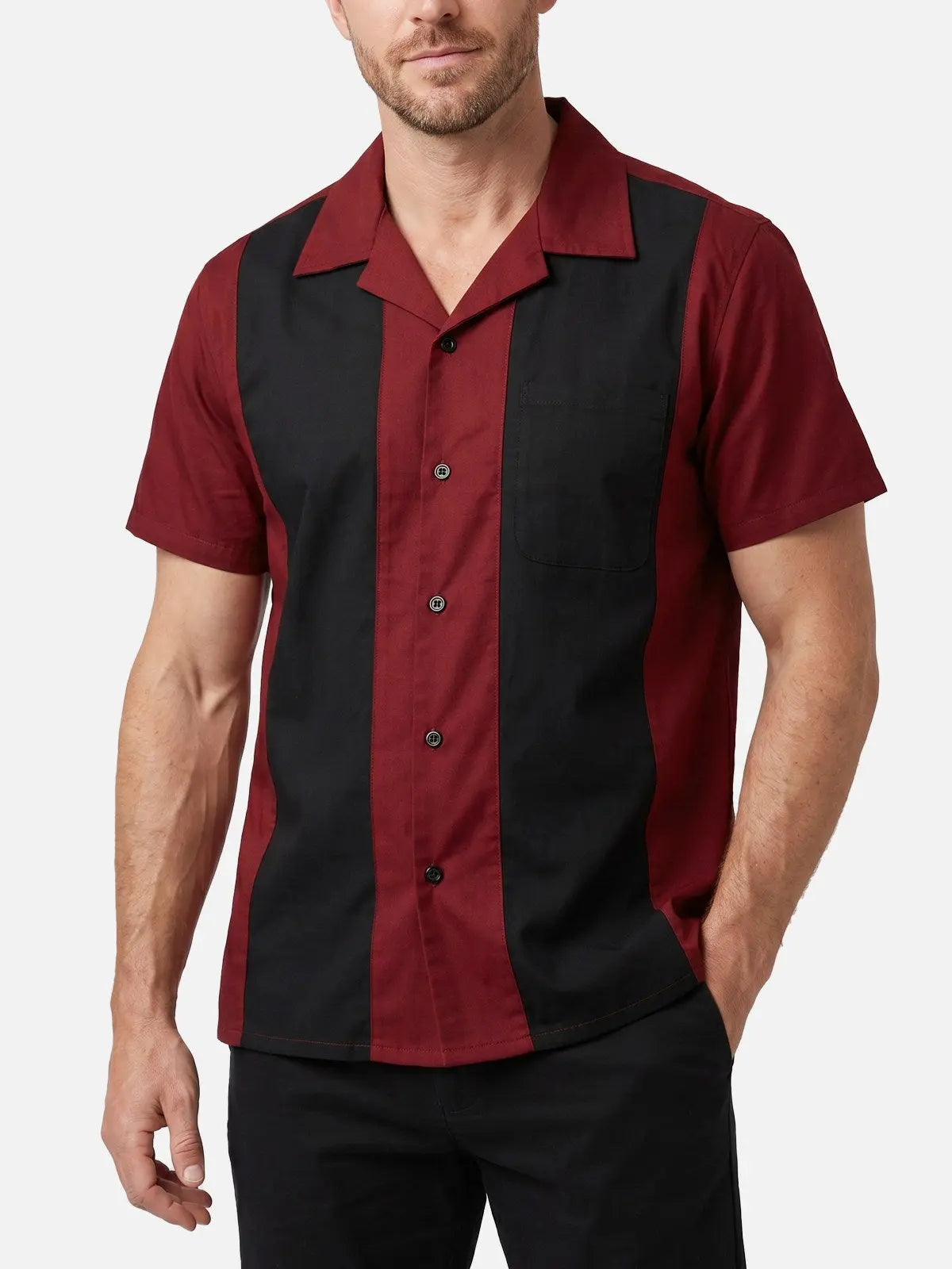 Men's Heritage Contrast Panel Bowling Short Sleeve Shirt Eleven Oasis