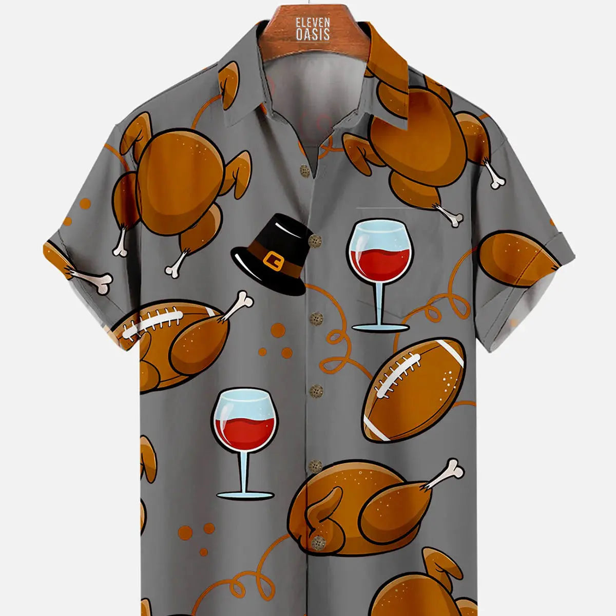 Men's Thanksgiving Short Sleeve Shirt With Turkey And Red Wine PatternMens short sleeve shirts Big and tall Mens shirts Short sleeve shirts for men Mens 4xl shirts Casual short sleeve shirts